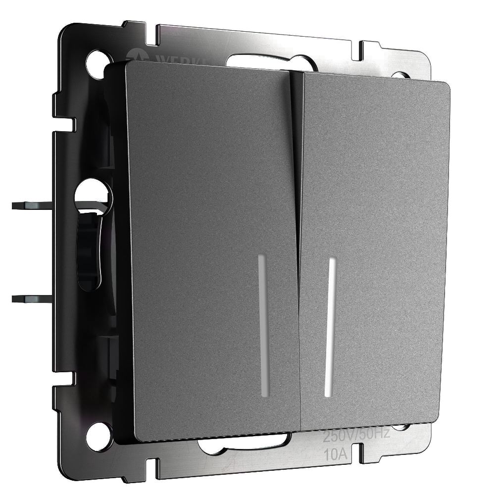 Выключатель двухклавишный встраиваемый Werkel с подсветкой Графит матовый W1120164