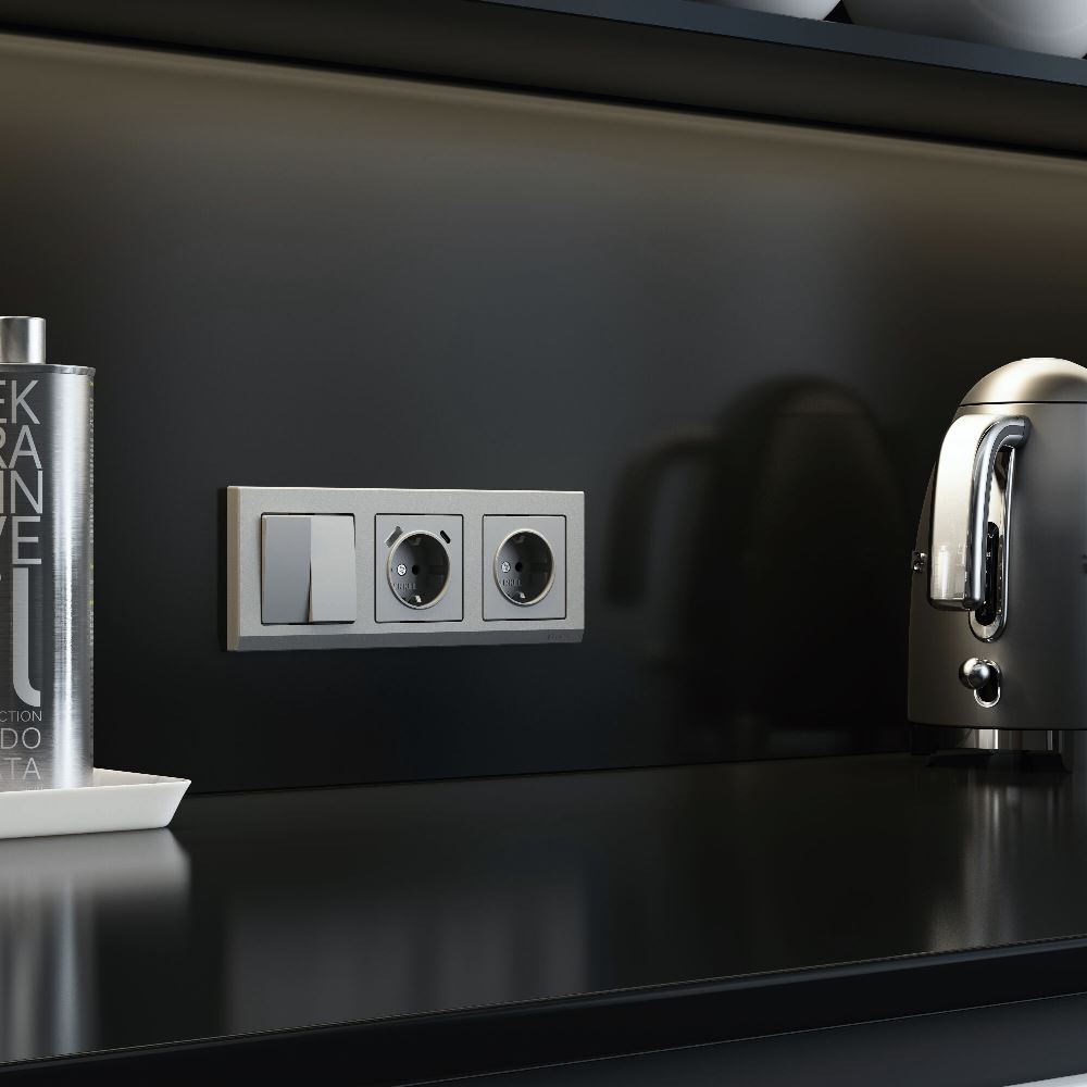 Выключатель двухклавишный встраиваемый проходной Werkel Серебряный матовый W1122065 — изображение 2