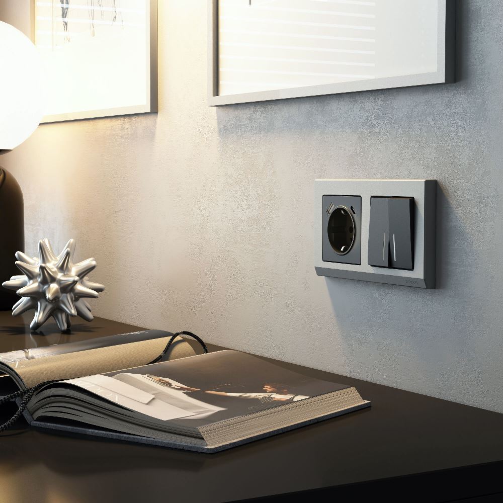 Выключатель двухклавишный встраиваемый проходной Werkel с подсветкой Графит матовый W1122164 — изображение 2