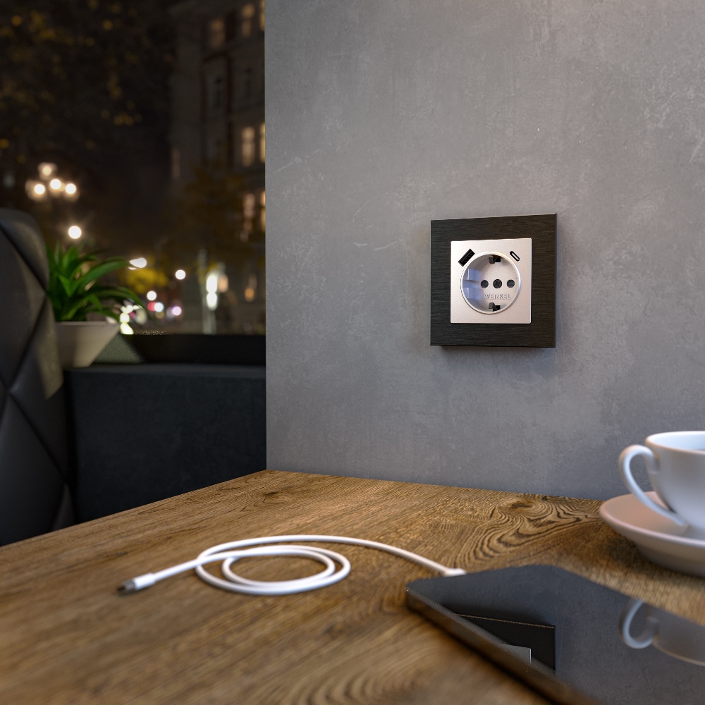 Розетка встраиваемая Werkel с заземлением, шторками и USB тип A+C Серебряный W1171706 — изображение 2