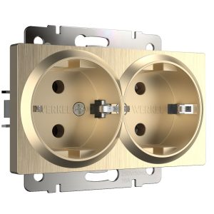 Розетка встраиваемая двойная Werkel с заземлением Шампань рифленый W1172010