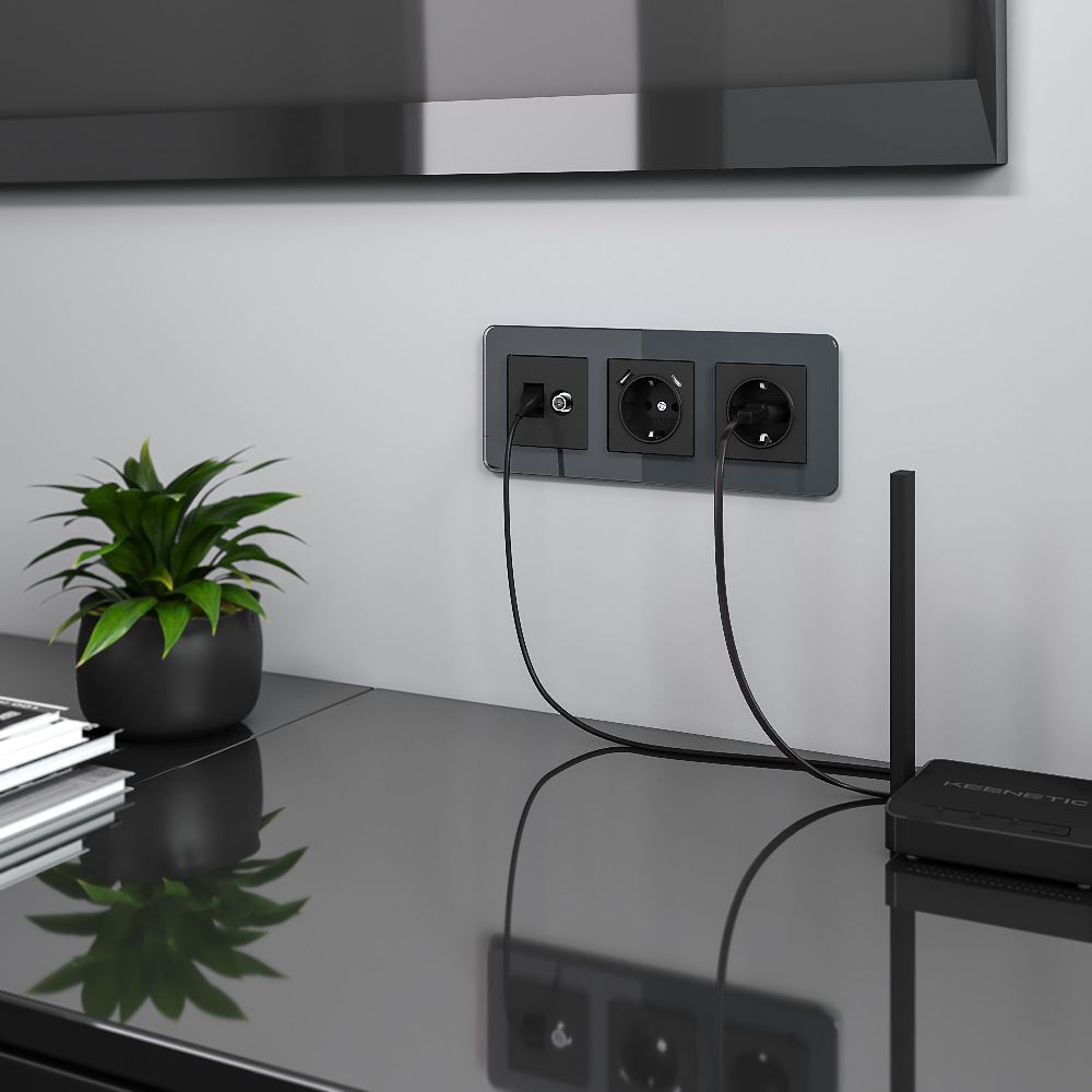 Розетка встраиваемая ТВ+Ethernet Werkel RJ-45 6 cat Черный матовый W1181308 — изображение 3