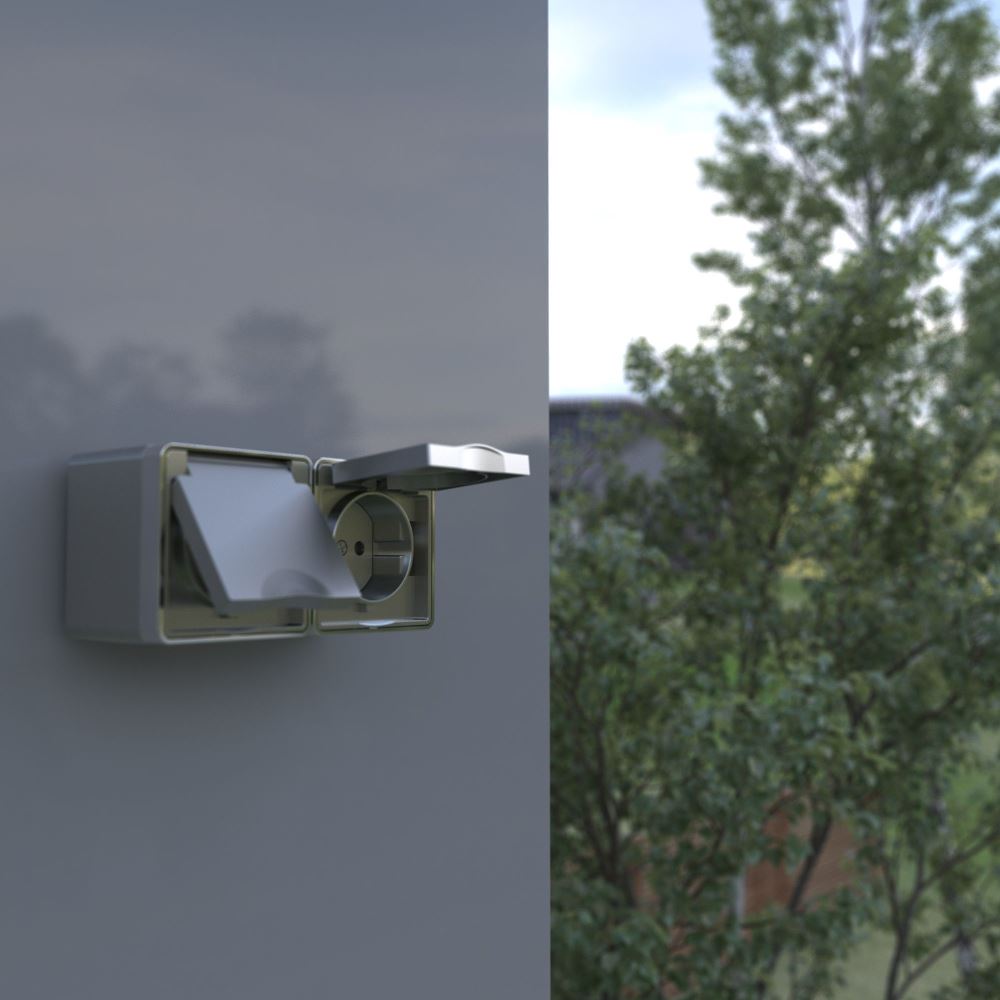 Розетка накладная влагозащищенная Werkel Gallant с заземлением, шторками и защитной крышкой Серебряный W5071206 — изображение 2