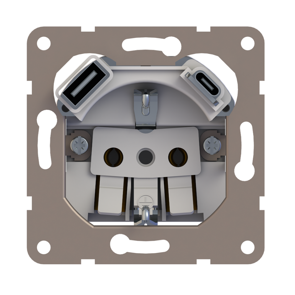 Розетка встраиваемая Donel R98 Metal с заземлением, шторками и USB тип A+C Никель DA15500-DA222NB — изображение 4