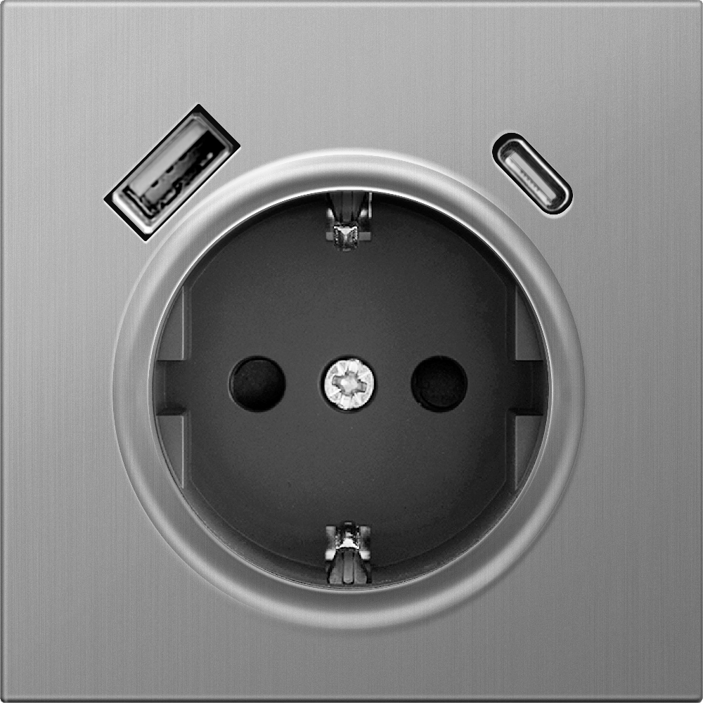 Розетка встраиваемая Donel R98 Metal с заземлением, шторками и USB тип A+C Никель DA15500-DA222NB — изображение 2