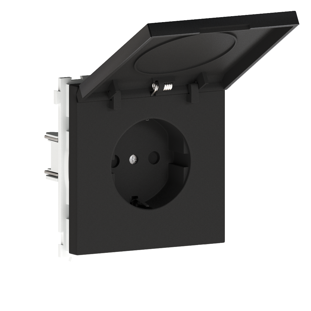 Розетка встраиваемая Donel R98 Metal Schuko с заземлением и крышкой на клеммах Вороненая сталь DA19900-DA520GS