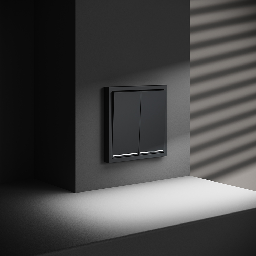 Выключатель двухклавишный встраиваемый проходной Voltum S70 с подсветкой Графит VLS020407 — изображение 4