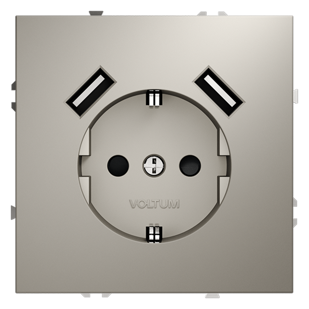 Розетка встраиваемая Voltum S70 с заземлением, шторками и USB A+A Кашемир VLS040403