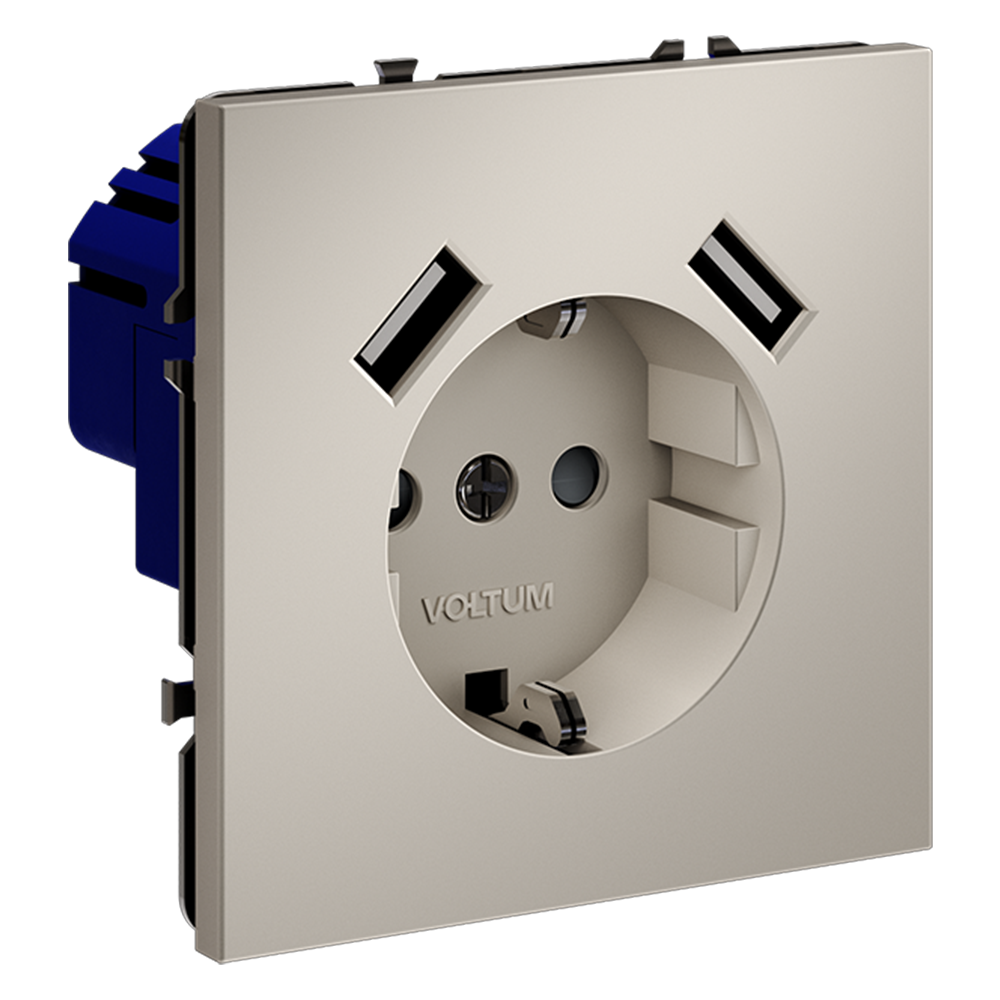 Розетка встраиваемая Voltum S70 с заземлением, шторками и USB A+A Кашемир VLS040403 — изображение 2
